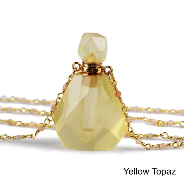 Gemstone Perfume Bottle Pendant Necklace, Yellow Topaz