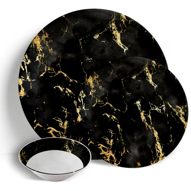 Black Gold Marble - 18pc Dinner Set - Ceramic Porcelain China