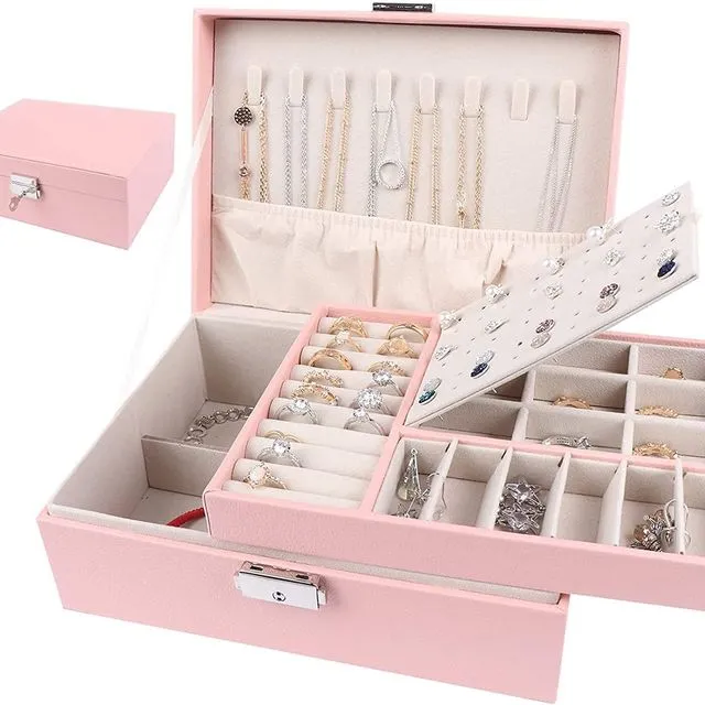 Leather Organizer Jewelry Box For Women pink