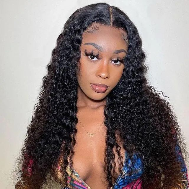 Deep Curly Wave 13x6 Lace Front Wigs With  Natural Hairline