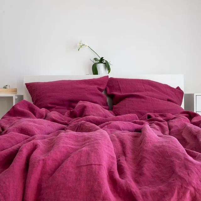 Bedding set linen prewashed - bordeaux red