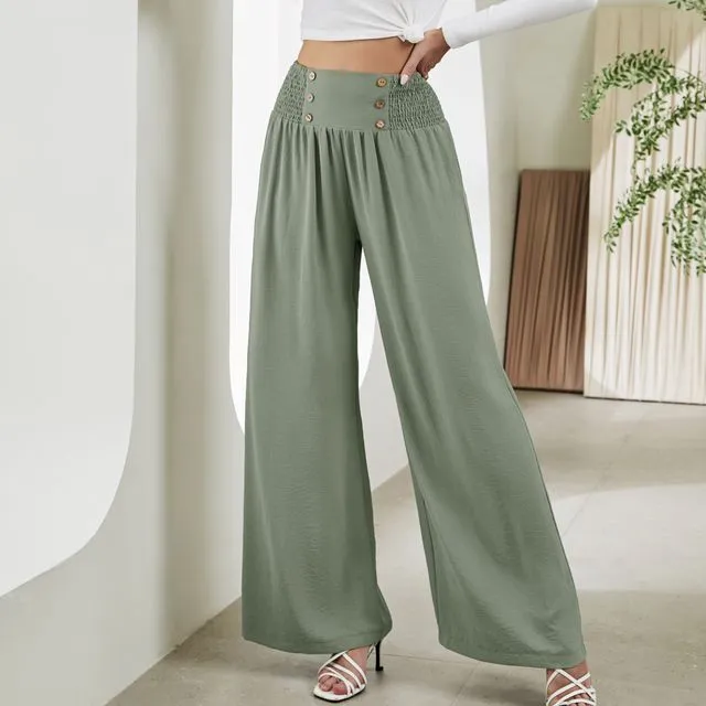 Casual Solid Color High Waist Wide-Leg Pant-71273-SAGE