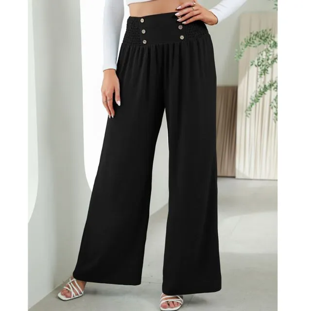Casual Solid Color High Waist Wide-Leg Pant-71273-BLACK