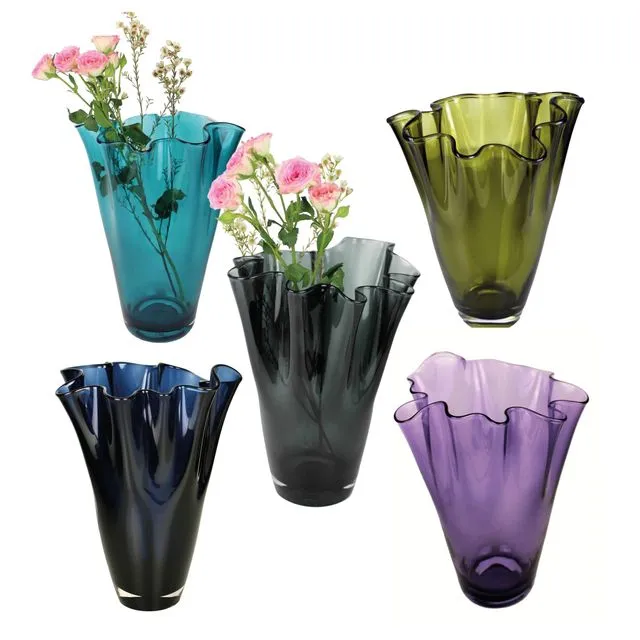 Bundle of 5 Glass Vases grey green blue violett turquoise