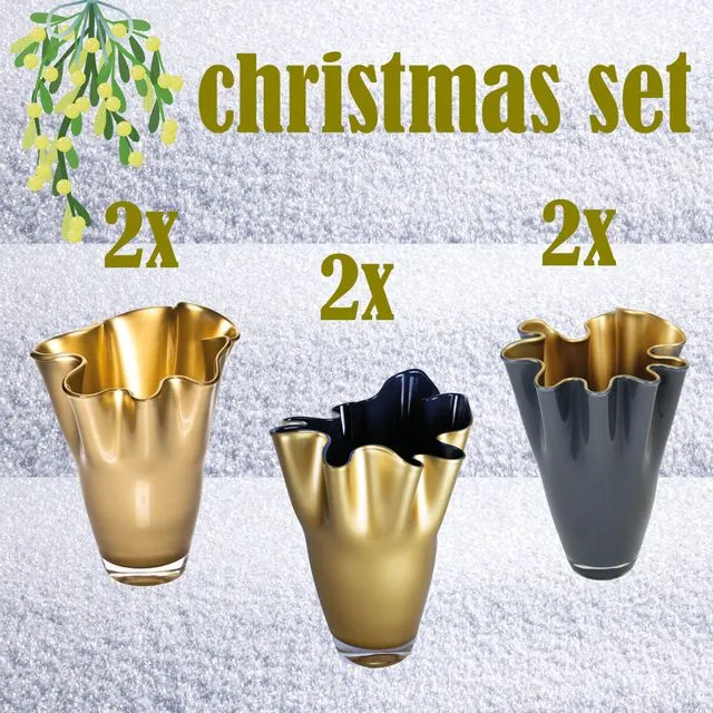 Bundle of 6 Glass Vases two colours gold for Christmas