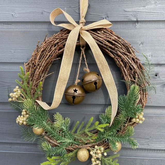 Handmade hanging wreath with bells 30 x 30 x 18cm
