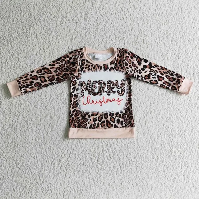 Children's clothing leopard printed long sleeve Christmas clothing girls top