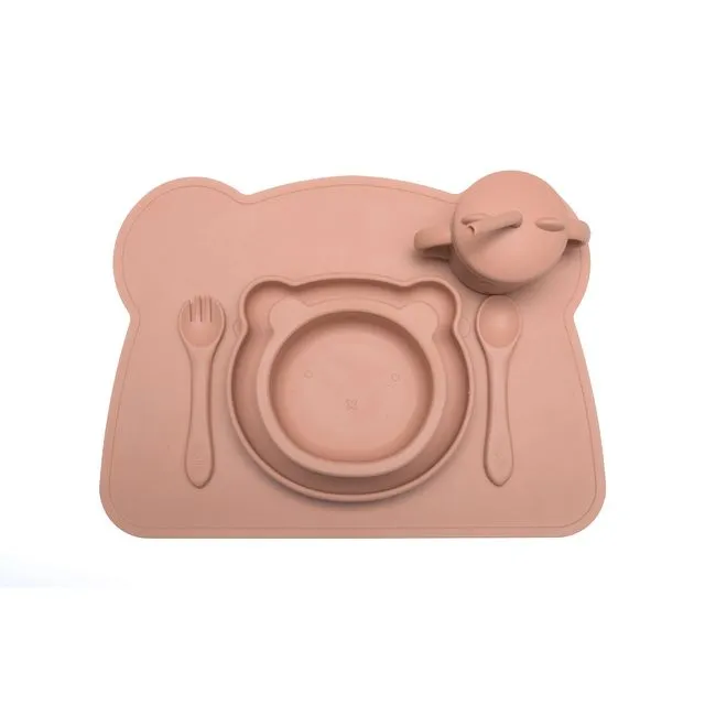 kids lunch set – little bear silicone set – hangry bear brown