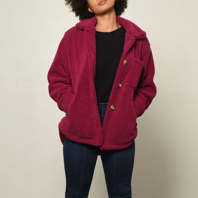 Solid Button(s) Closure Jacket in Magenta