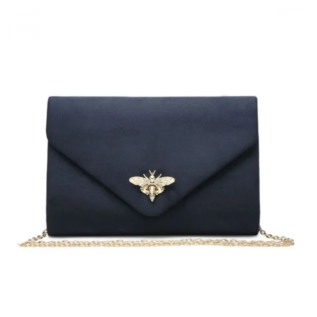 Lady's Grab bag Clutch Shoulder Cross Body Bag Vegan PU Suede Party evening bag Prom Purse Wedding Handbag -Y256p dark blue