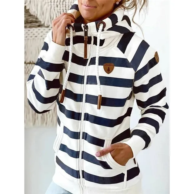 Stripe Trendy Women's Zipper Hoodie