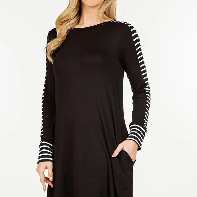 PLUS SIZE LONG SLEEVE MID DRESS WITH STRIPES -PACK OF 6 -CD33567C-PL