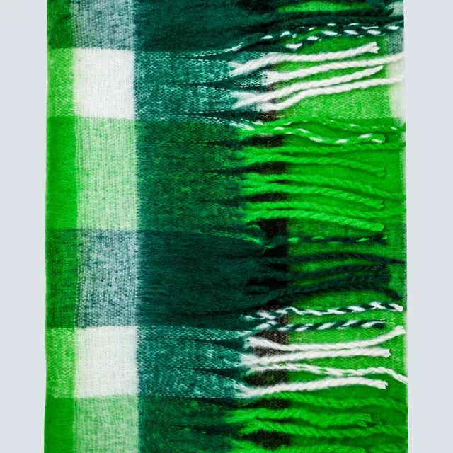BRUSHED FRINGED SCARF IN GREEN CHECK