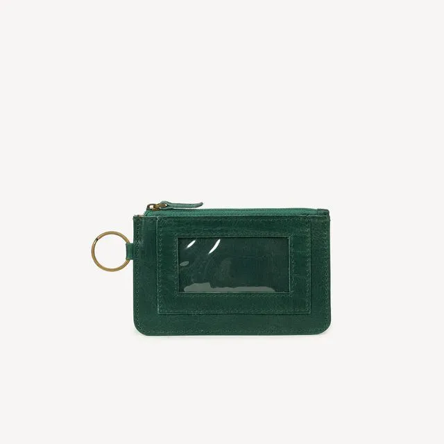 Leather Mini Keychain Wallet - Green Pea