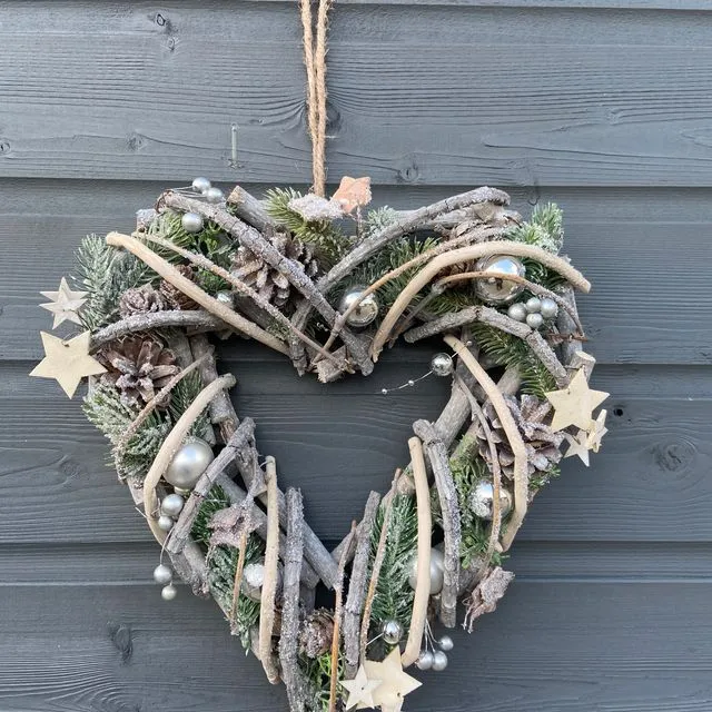Handmade hanging heart shaped wreath 30 x 30 x 7cm