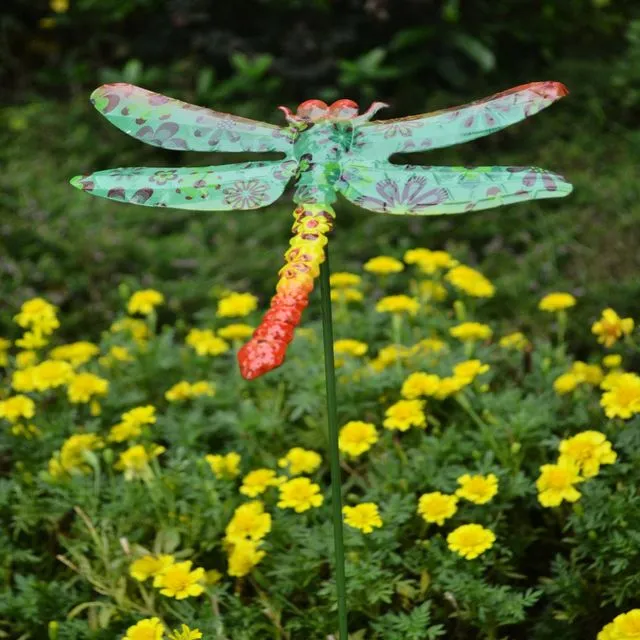 Metal dragonfly plant support/decorative garden ornament