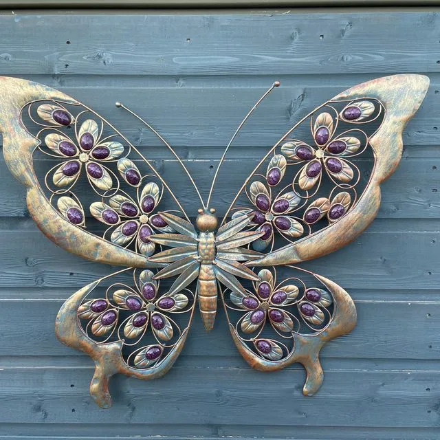 Metal Butterfly Garden Wall Art with Decorative Stones