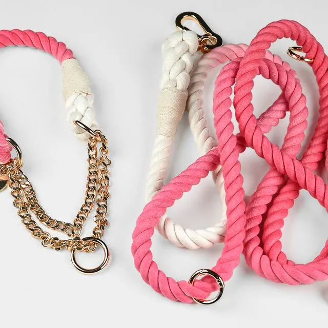 "Barking Pink" Beyond Par Cotton Rope Dog Leash & Collar Set