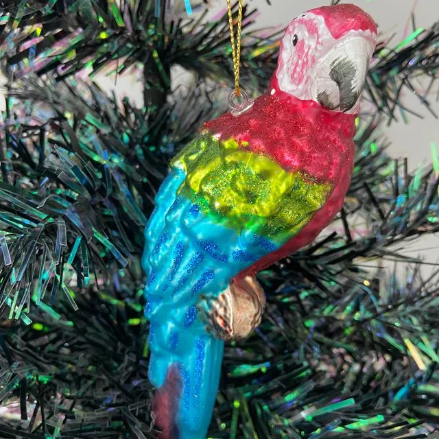 Glass parrot hanging Christmas ornament