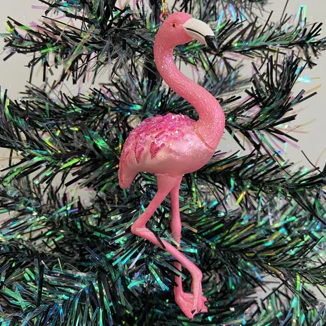 Glass flamingo Christmas tree hanging ornament