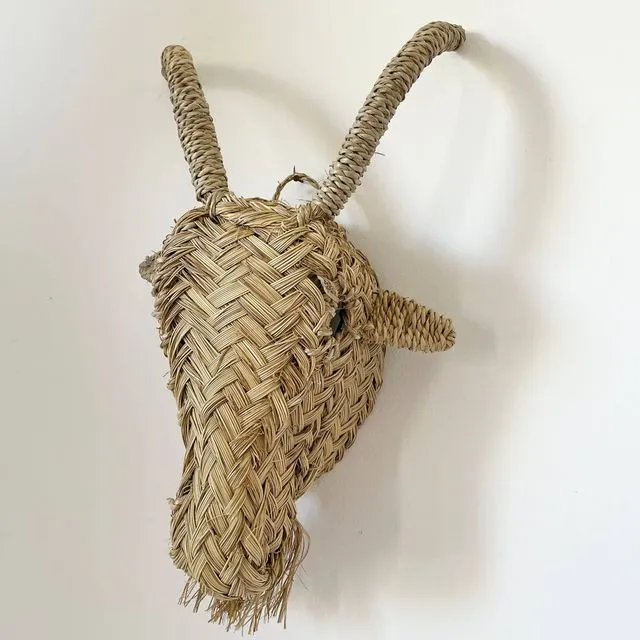 Handwoven rattan decor wicker Goat mask wall hanging