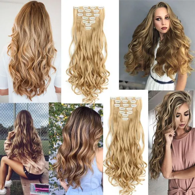 Long Curly Wavy Hair 16 Clip In Hair Extension(Mix & Match Styles))
