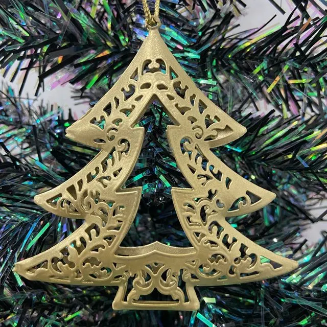 Handmade Gold metal hanging Christmas tree ornament