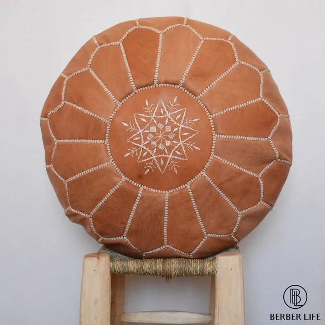 Moroccan Leather light Brown Pouf Unstuffed Ottoman