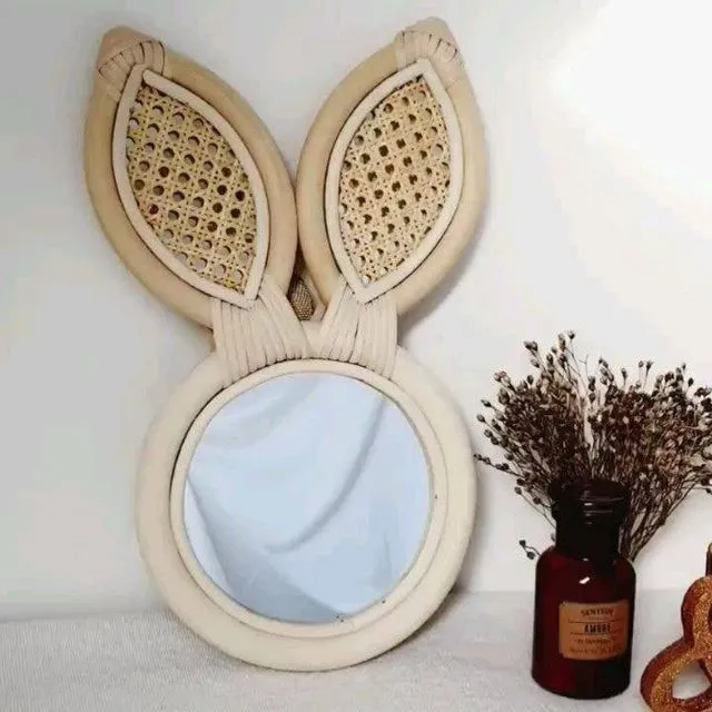 Rattan Rabbit shaped wall mirror