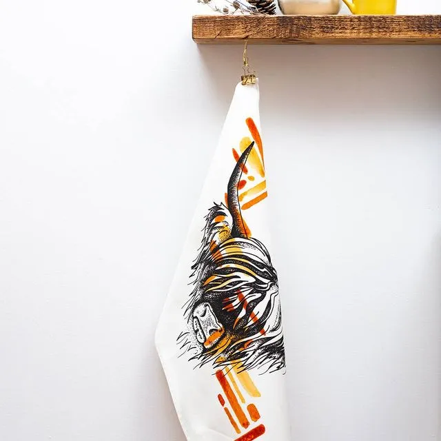 Highland Coo Watercolour Tea Towel