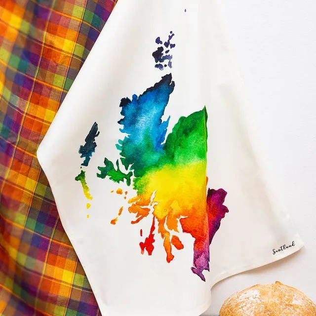 Scotland Watercolour Map Tea Towel