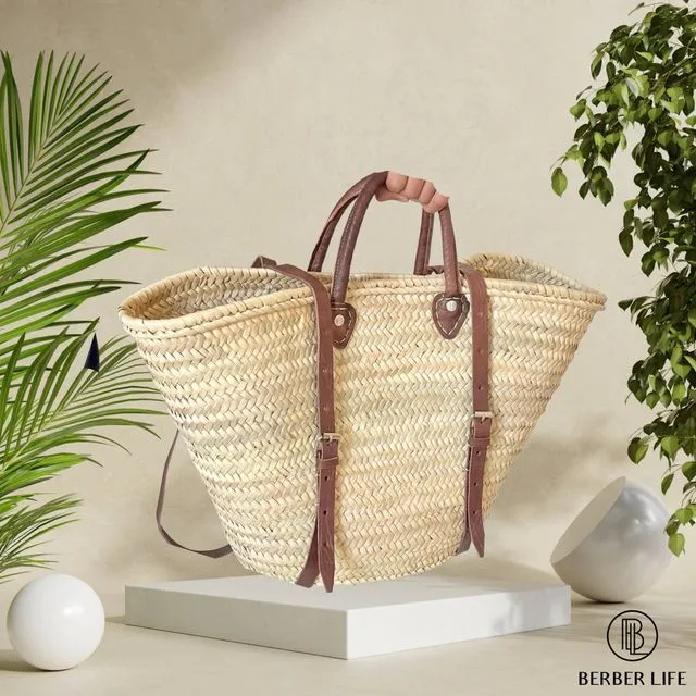 Straw Bag backpack with Leather Handle Beautiful Moroccan