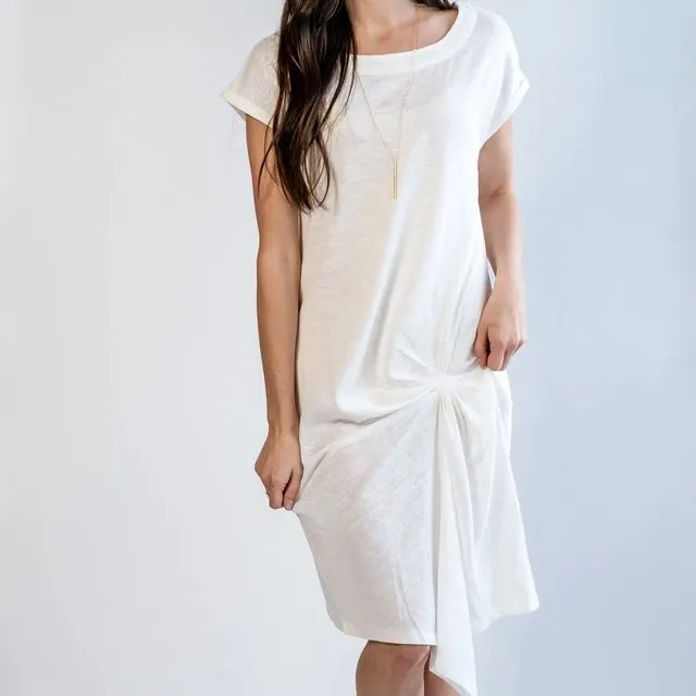 Addie Linen Twist T-Shirt Dress - White