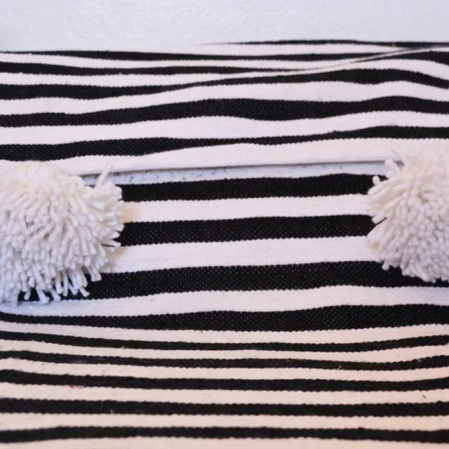 Moroccan blanket Black & White N stripes Tassels bed spread