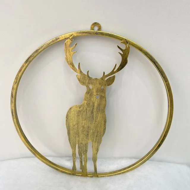 Handmade Reindeer wall art- gold for indoors or outdoors 38 x 1 x 40cm