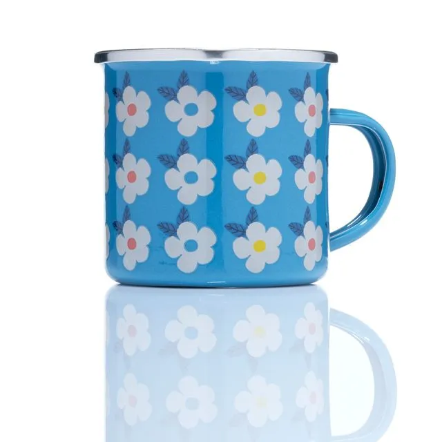 Enamel Mug - Ocean Blue Teal Flower Print Colourful