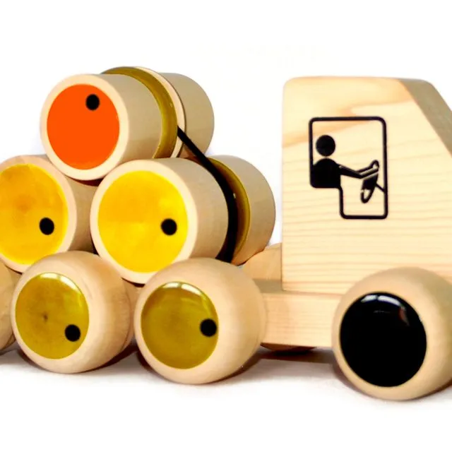 Wooden Toy Lorry With Rolling Barrels Handmade Non Toxic Colours