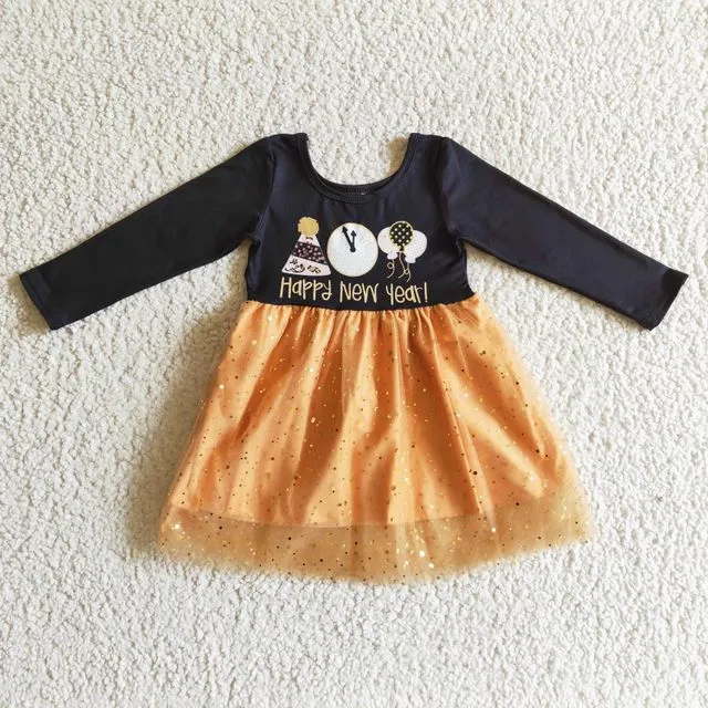 Happy New Year Baby Tulle Dresses Kids Dresses With Bow