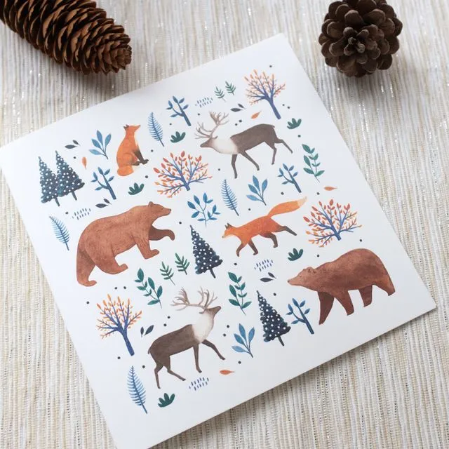 Christmas folded greeting card - Woodland Animals