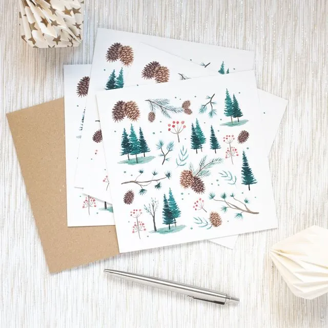 Christmas folded greeting card - Pinecones