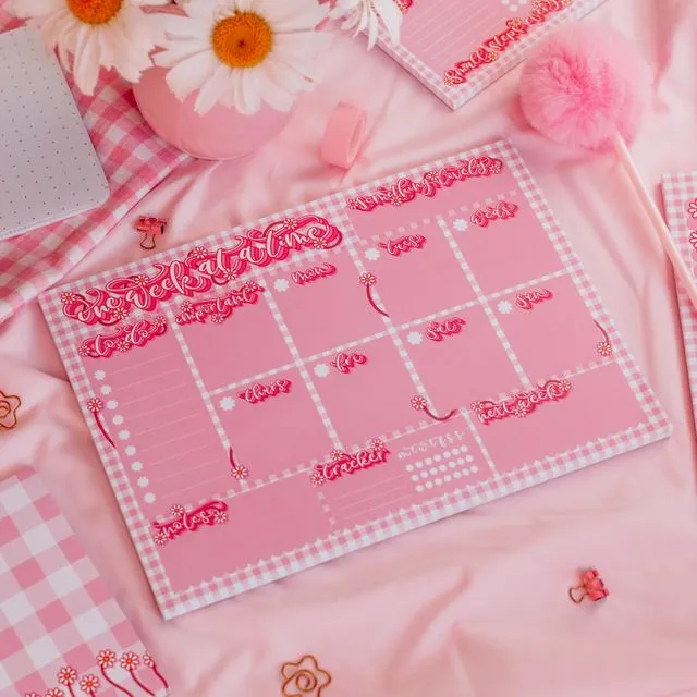 A4 Self Care Gingham Floral Weekly Planner