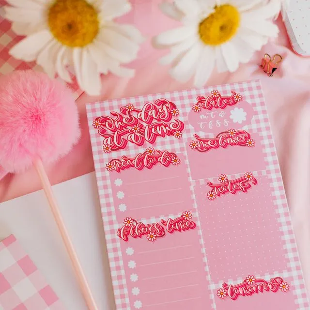 A5 Self Care Gingham Floral Daily Notepad