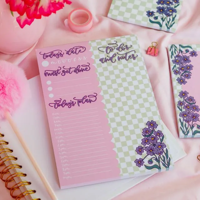 A5 Checkered Floral Daily Notepad