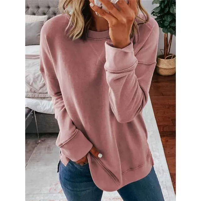 Solid Color Basic Women's Hoodies & Sweatshirts-PINK