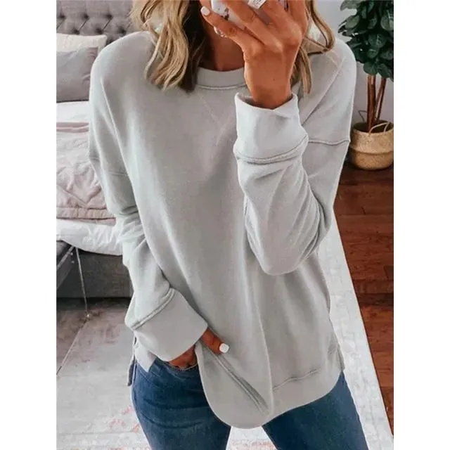 Solid Color Basic Women's Hoodies & Sweatshirts-GRAY