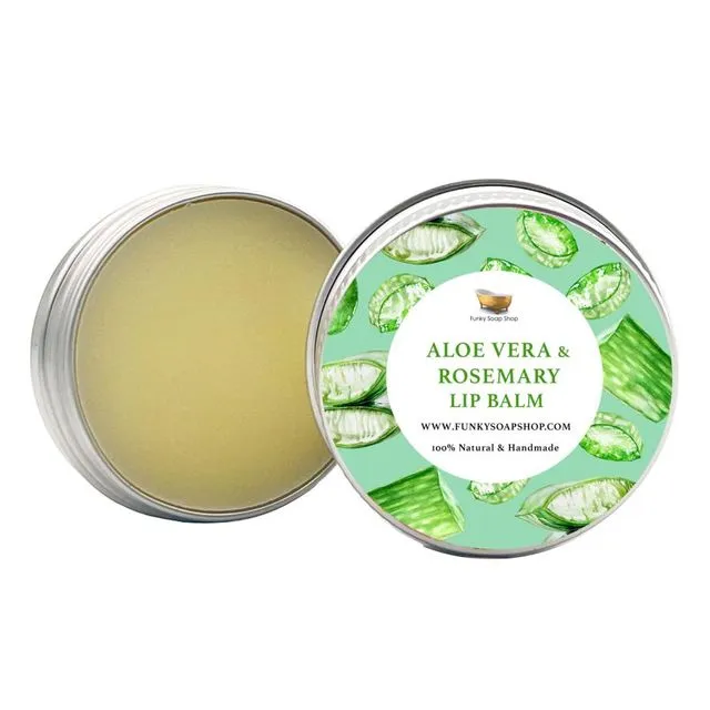 Aloe Vera & Rosemary Lip Balm, 100% Handmade And Natural, 1 Tin Of 15g
