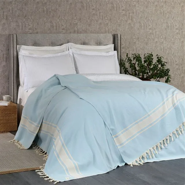 Linear Cotton Blanket | Bedspread | DOUBLE | Blue