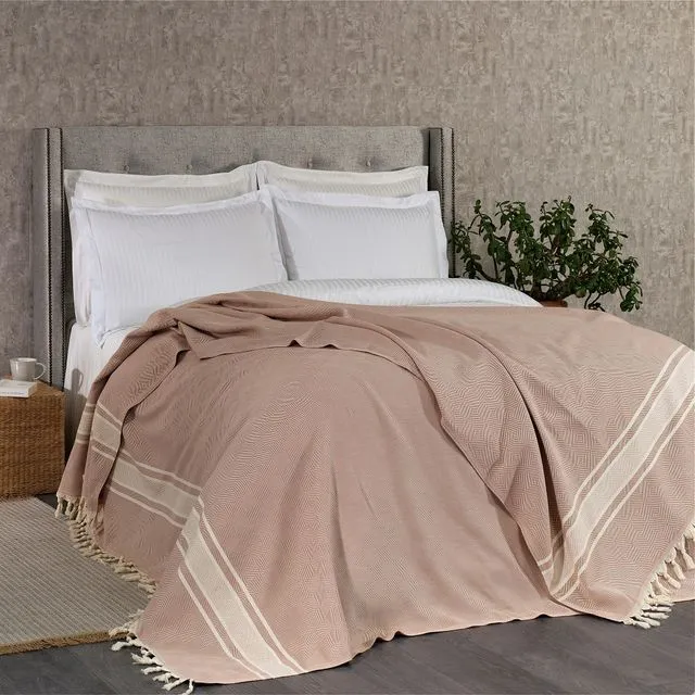 Linear Cotton Blanket | Bedspread | SUPER KING | Brick