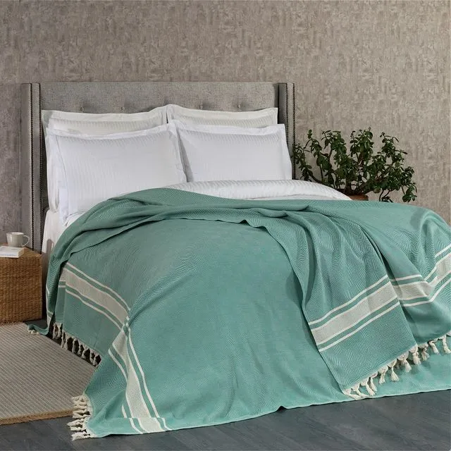 Linear Cotton Blanket | Bedspread | DOUBLE | Bottle Green