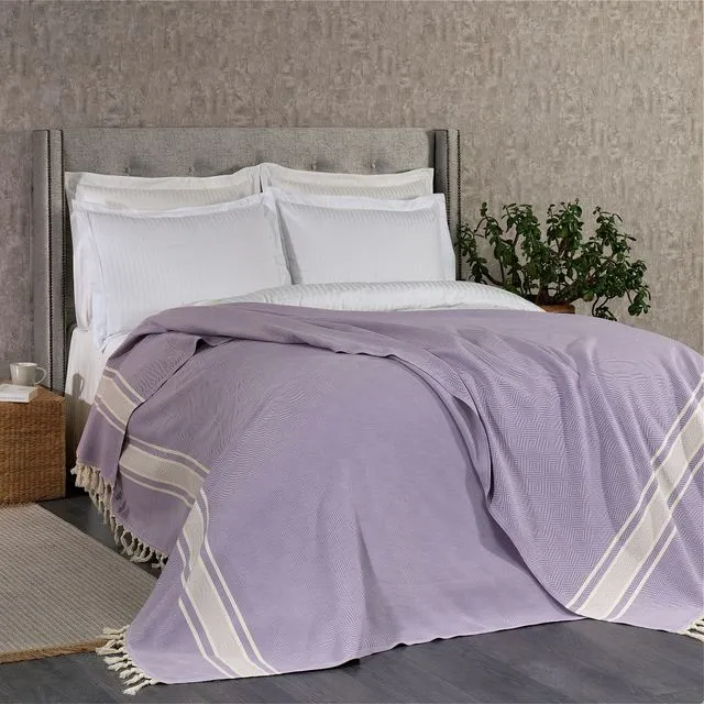 Linear Cotton Blanket | Bedspread | DOUBLE | Lilac